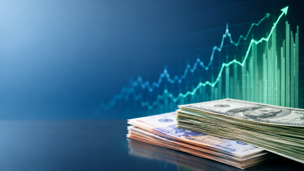 Dólar e inflación en Argentina: gráficos financieros y billetes de pesos y dólar