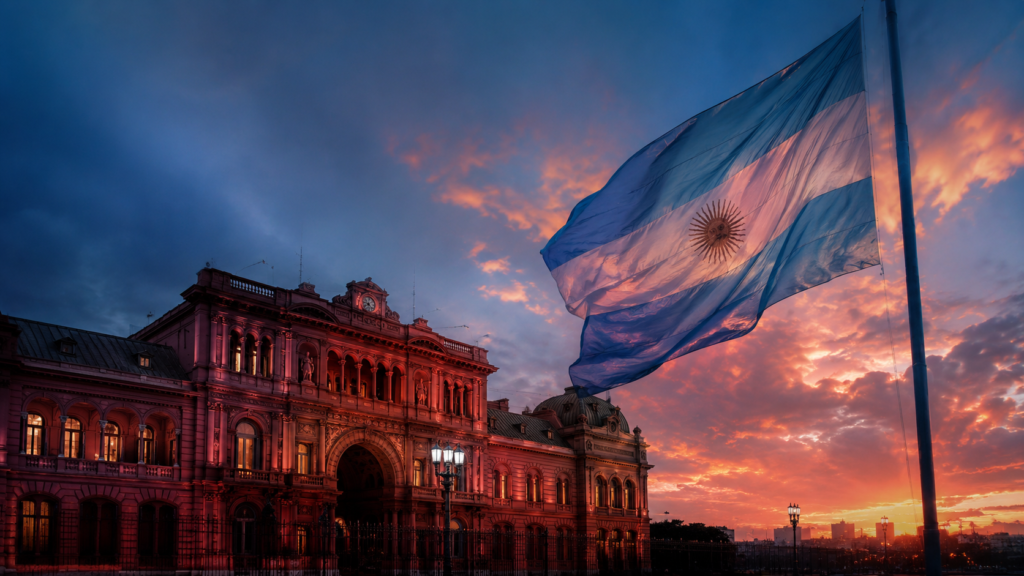 Crisis política en Argentina: bandera argentina y el Congreso de la Nación